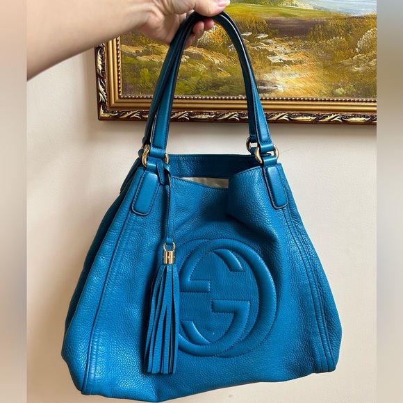 Gucci Turquoise Pebbled Leather Medium Soho Hobo - Picture 3 of 11